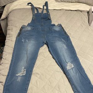 Cute stretchy jean overalls for women.